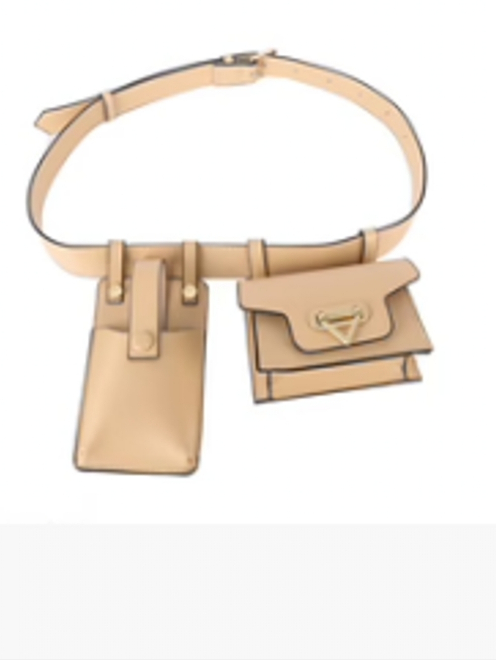 Beige Leather Waist Belt Bag with Two Pouches